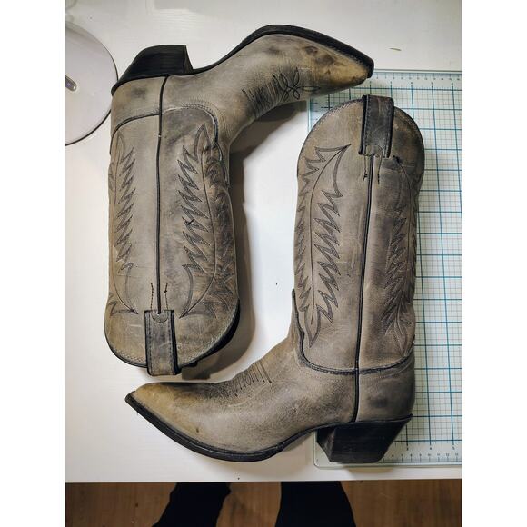 Gray/green Justin Women's Cowboy boots w/ riding heel / pointed toe - Picture 3 of 9